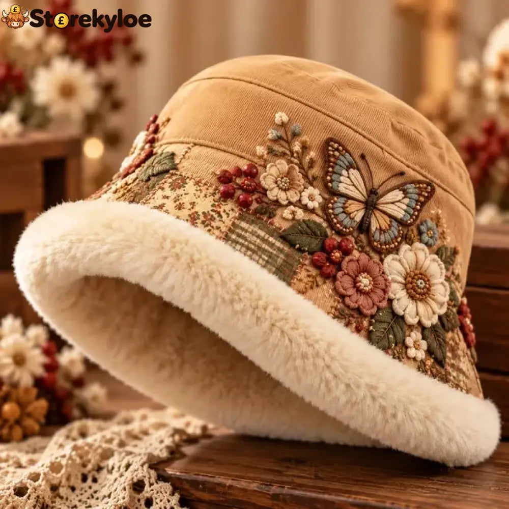🌸 Women’s Cozy Plush-Lined Winter Bucket Hat – Floral & Animal Designs (📦Buy 2 Free Shipping) - Butterfly Garden