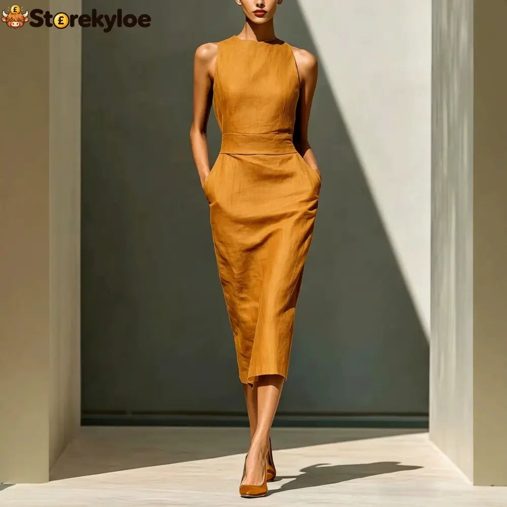 Women’S Elegant Sleeveless Slim Fit Hip-Covering Mid-Length Dress