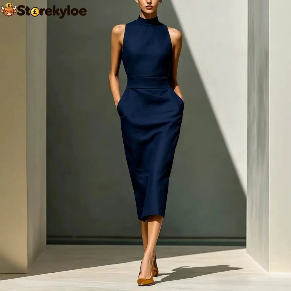 Women’S Elegant Sleeveless Slim Fit Hip-Covering Mid-Length Dress