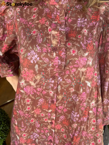 Women’s Fall Puff Sleeve Floral Dress