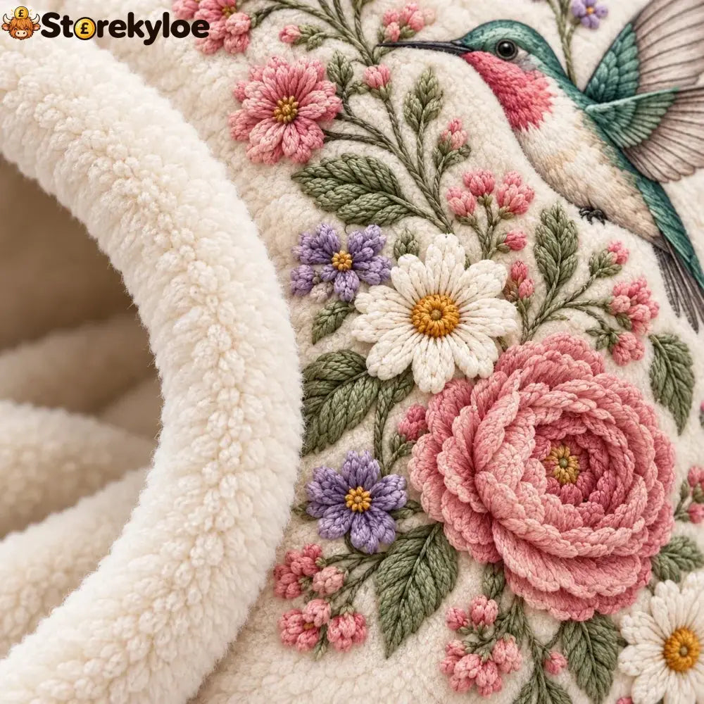 🌸 Women’s Floral 3-in-1 Winter Hood – Fleece-Lined Embroidered Hat Face Cover & Neck Warmer