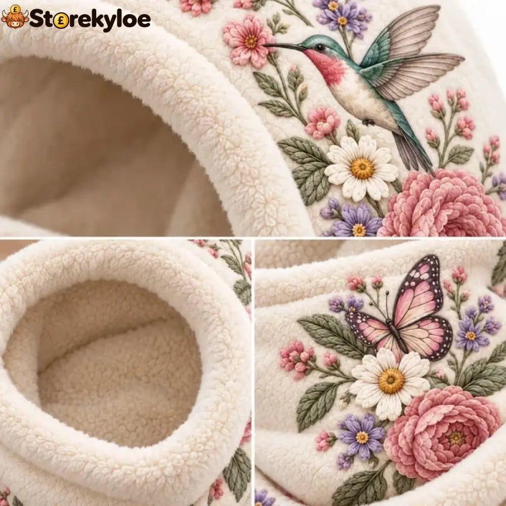 🌸 Women’s Floral 3-in-1 Winter Hood – Fleece-Lined Embroidered Hat Face Cover & Neck Warmer