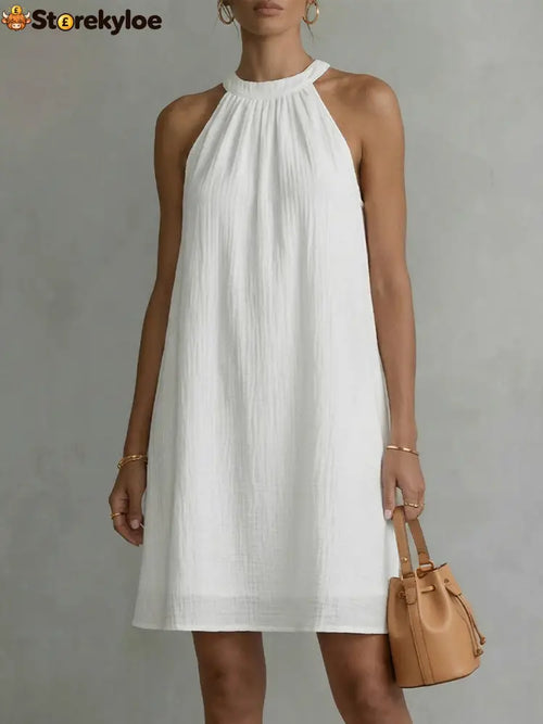 Women’s Halter Neck Sleeveless Dress - White / S