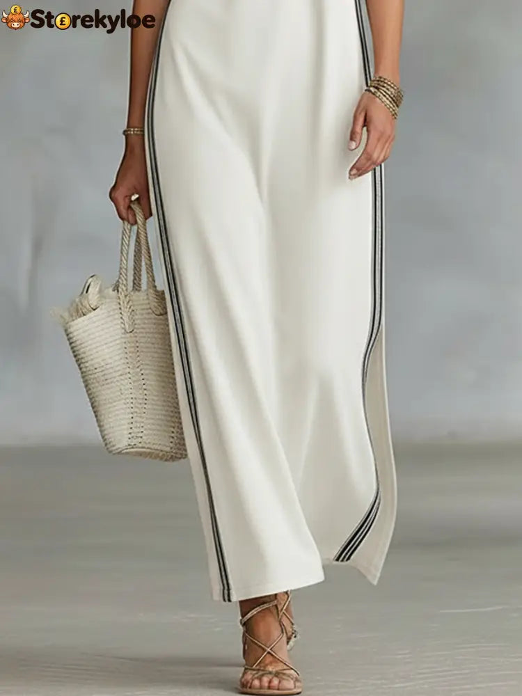 Women’s Minimalist Athletic-Style Sleeveless Henley Maxi Dress