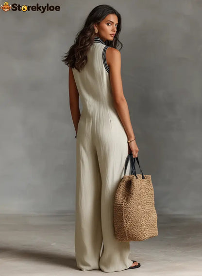 Women’s Minimalist Linen Blend Sleeveless Jumpsuit