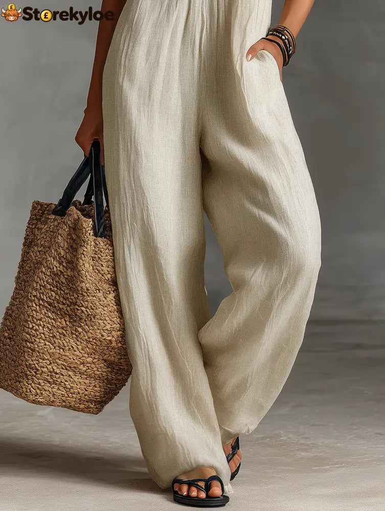 Women’s Minimalist Linen Blend Sleeveless Jumpsuit