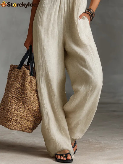 Women’s Minimalist Linen Blend Sleeveless Jumpsuit