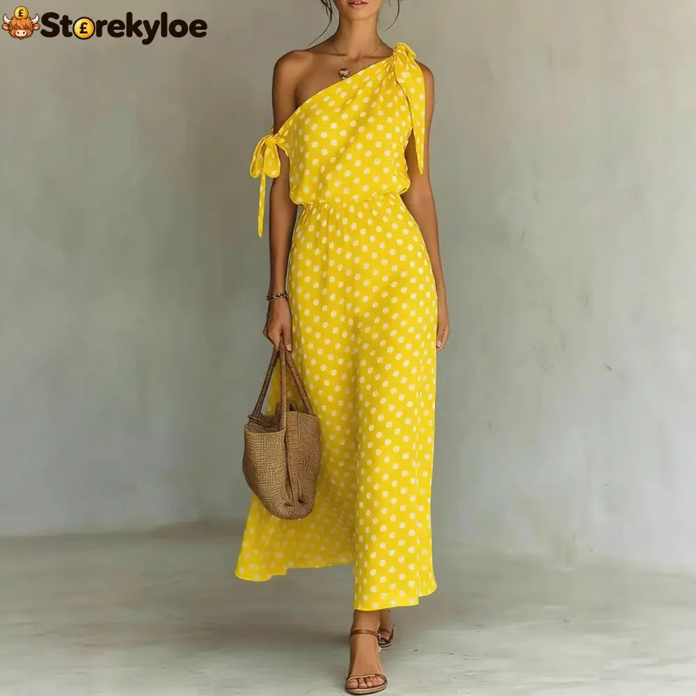Women’s Polka Dot One-Shoulder Maxi Dress