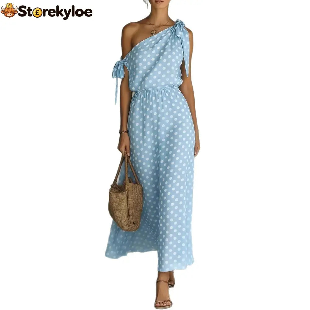 Women’s Polka Dot One-Shoulder Maxi Dress