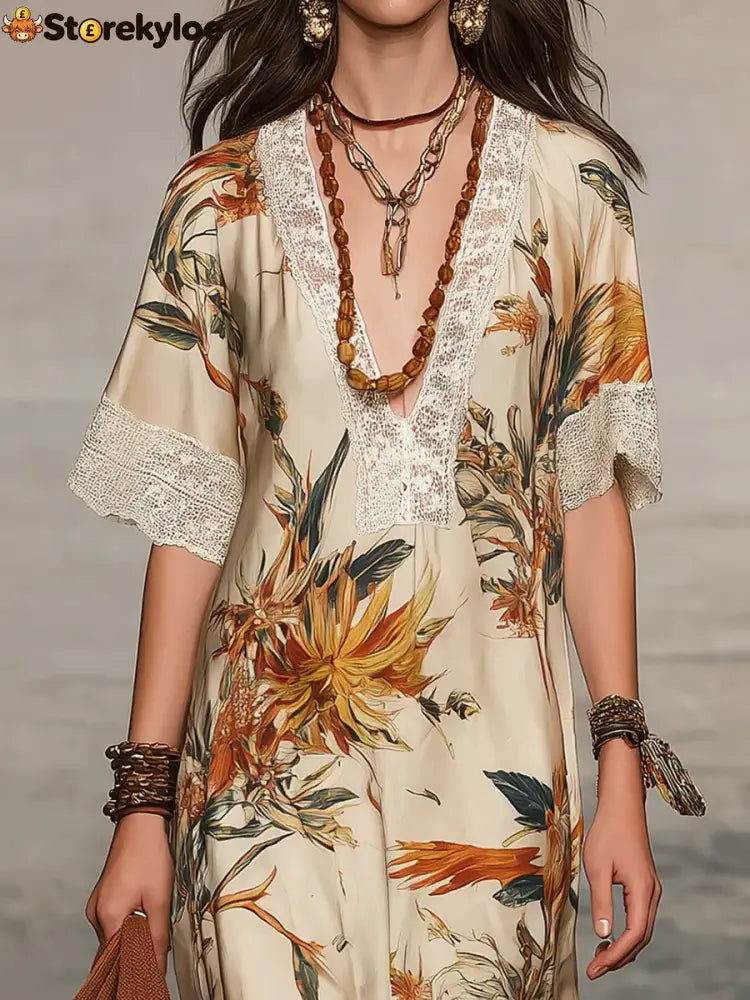 Women’s Retro Floral Art Casual Stylish Short Sleeve Dress