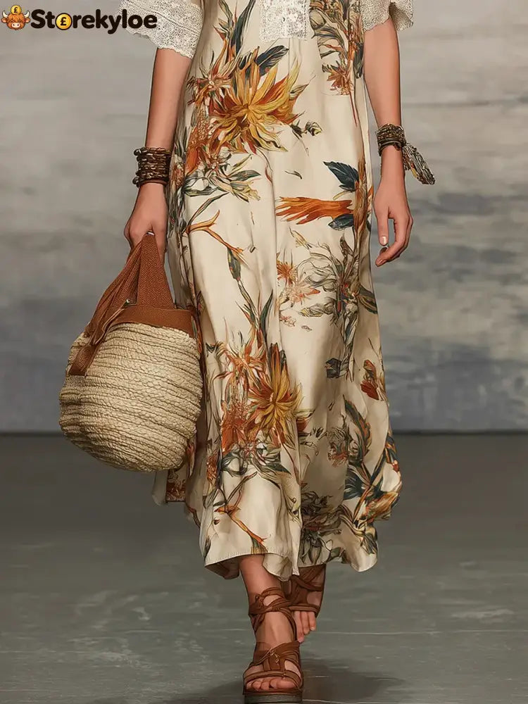Women’s Retro Floral Art Casual Stylish Short Sleeve Dress