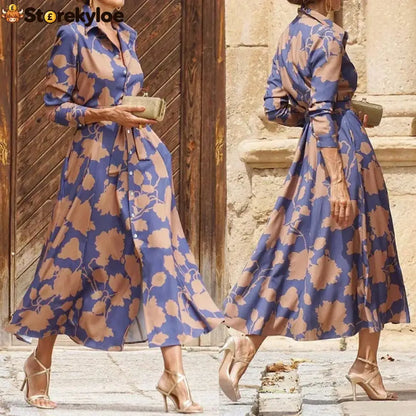 Women’s Shirt Dress Casual Dress Swing Dress Maxi long Dress Date Vacation Modern Casual Shirt Collar Button Pocket