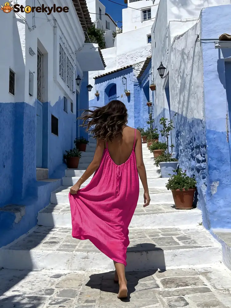 Women’s Solid Color Backless Cami Dress