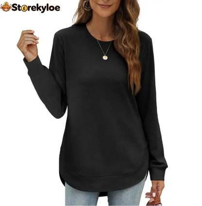 Women’s Sweatshirt Crewneck Curved Hem - Black / S