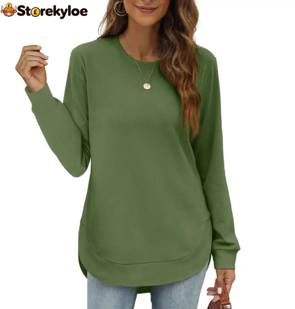 Women’s Sweatshirt Crewneck Curved Hem - Dark Green / S
