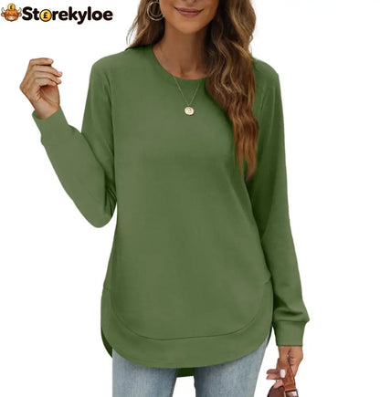 Women’s Sweatshirt Crewneck Curved Hem - Dark Green / S
