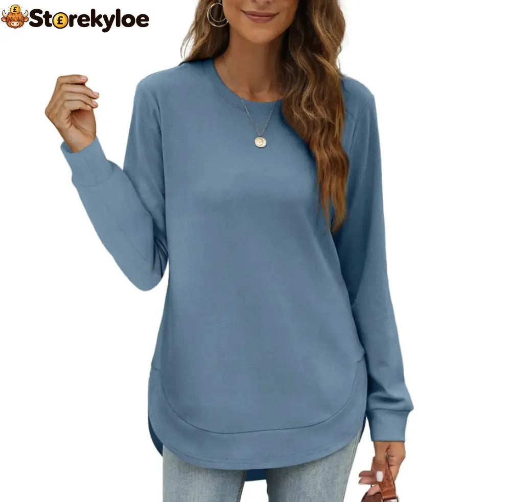Women’s Sweatshirt Crewneck Curved Hem - Light Blue / S
