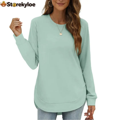 Women’s Sweatshirt Crewneck Curved Hem - Light Green / S