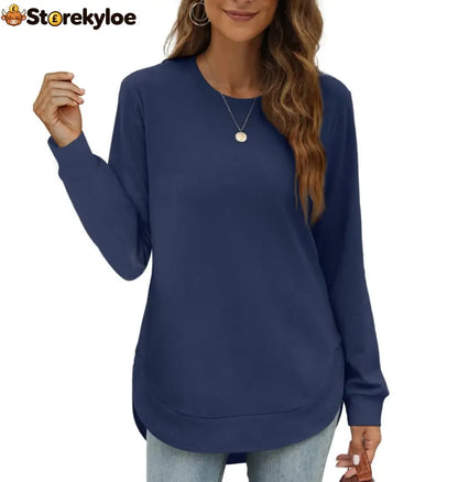 Women’s Sweatshirt Crewneck Curved Hem - Navy Blue / S