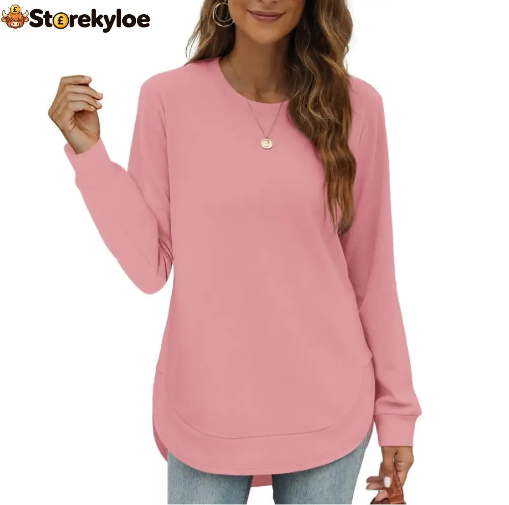 Women’s Sweatshirt Crewneck Curved Hem - Pink / S