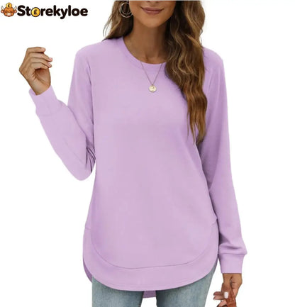 Women’s Sweatshirt Crewneck Curved Hem - Purple / S