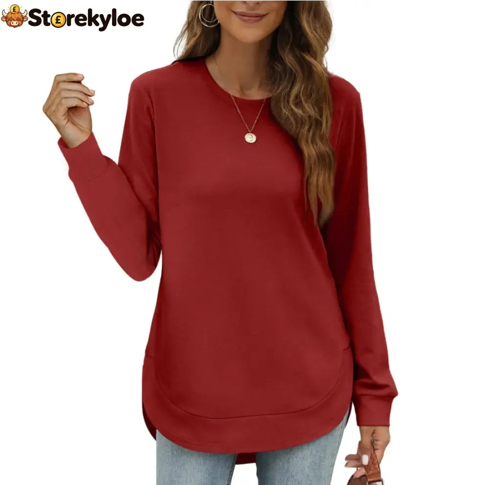 Women’s Sweatshirt Crewneck Curved Hem - Red / S