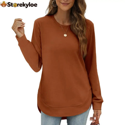 Women’s Sweatshirt Crewneck Curved Hem - Tangerine / S