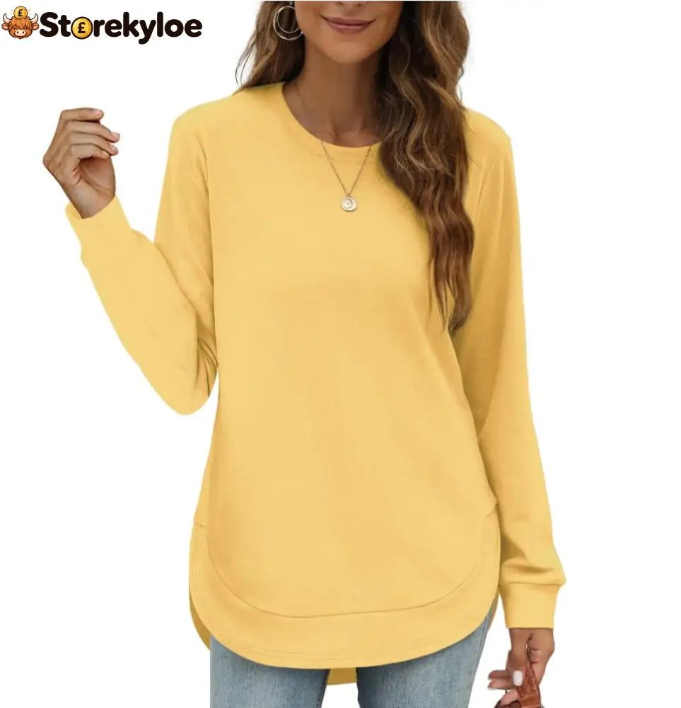 Women’s Sweatshirt Crewneck Curved Hem - Yellow / S