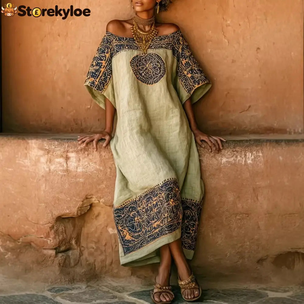 Women’S Vacation Bohemian Printed Loose Dress - Green / S