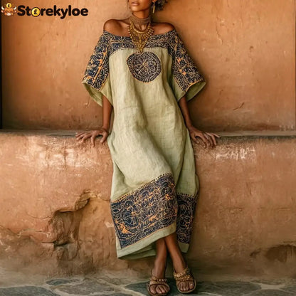 Women’S Vacation Bohemian Printed Loose Dress - Green / S