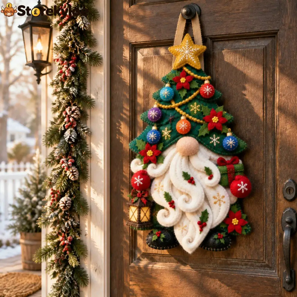 Wooden Christmas Gnome Door Hanger With Felt-like Texture 🎄 Santa Gnome Wall Hanging Xmas Front Door Ornament Holiday