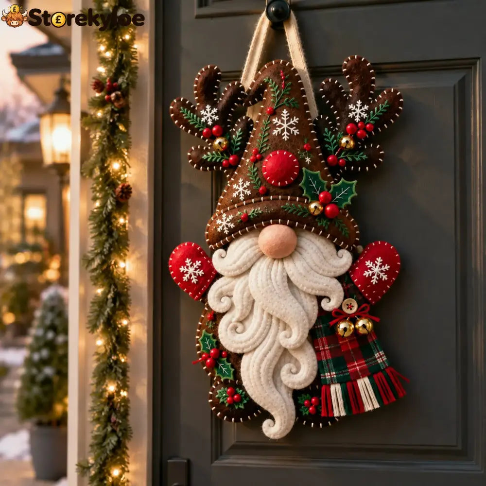 Wooden Christmas Gnome Door Hanger With Felt-like Texture 🎄 Santa Gnome Wall Hanging Xmas Front Door Ornament Holiday