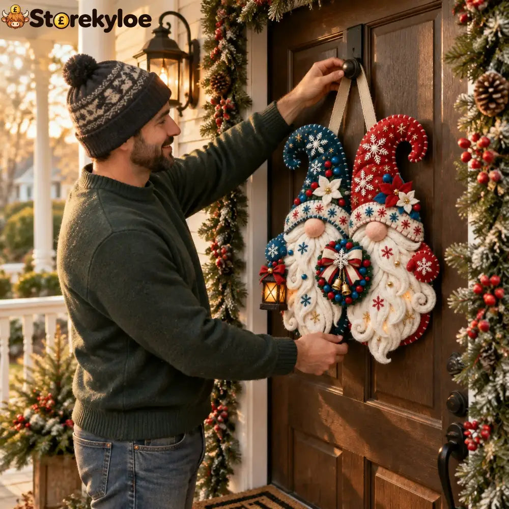 Wooden Christmas Gnome Door Hanger With Felt-like Texture 🎄 Santa Gnome Wall Hanging Xmas Front Door Ornament Holiday