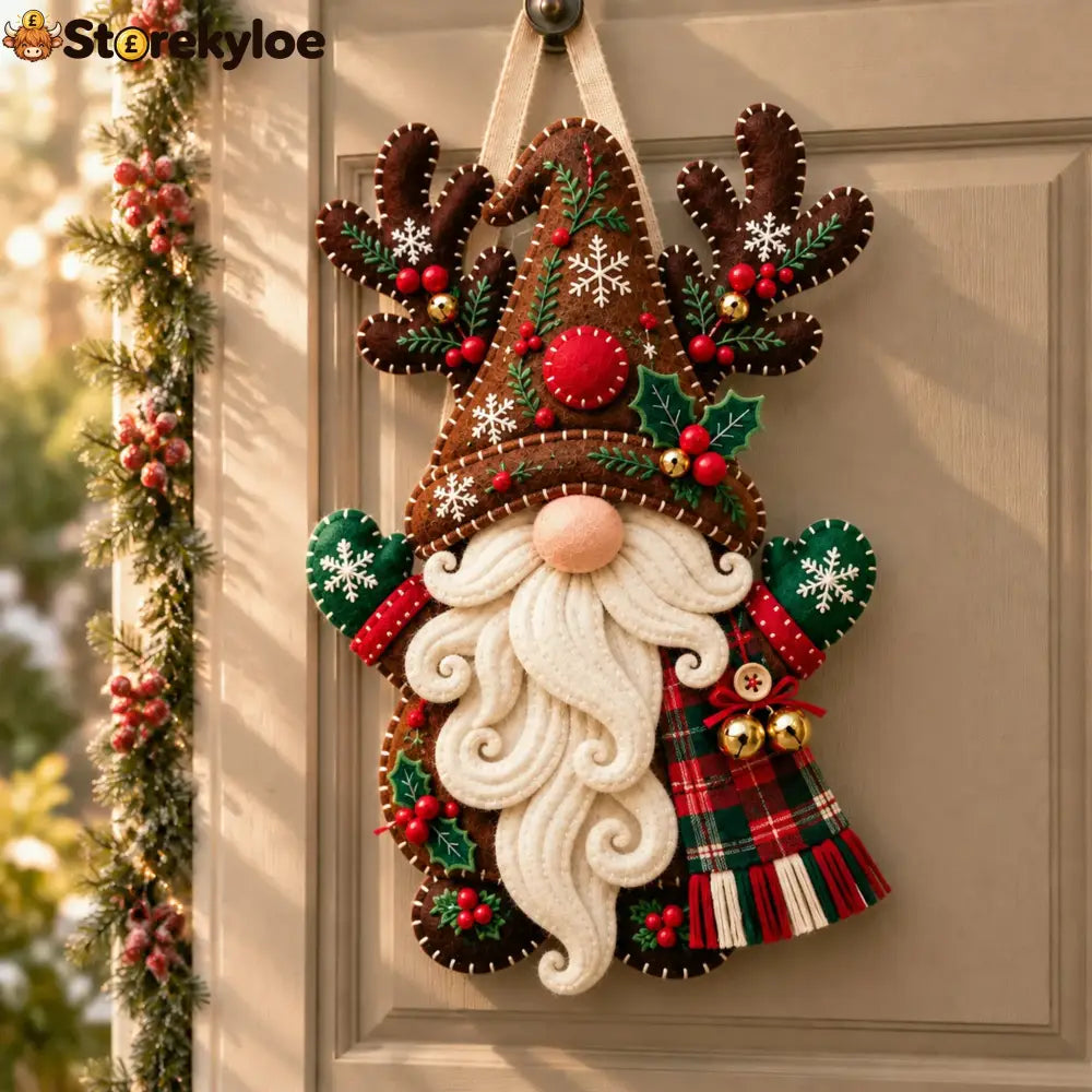 Wooden Christmas Gnome Door Hanger With Felt-like Texture 🎄 Santa Gnome Wall Hanging Xmas Front Door Ornament Holiday