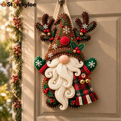 Wooden Christmas Gnome Door Hanger With Felt-like Texture 🎄 Santa Gnome Wall Hanging Xmas Front Door Ornament Holiday