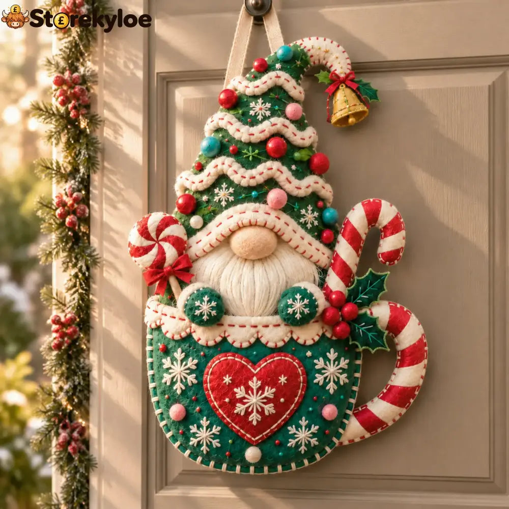 Wooden Christmas Gnome Door Hanger With Felt-like Texture 🎄 Santa Gnome Wall Hanging Xmas Front Door Ornament Holiday