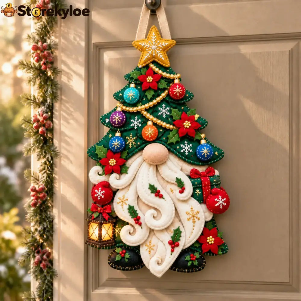 Wooden Christmas Gnome Door Hanger With Felt-like Texture 🎄 Santa Gnome Wall Hanging Xmas Front Door Ornament Holiday