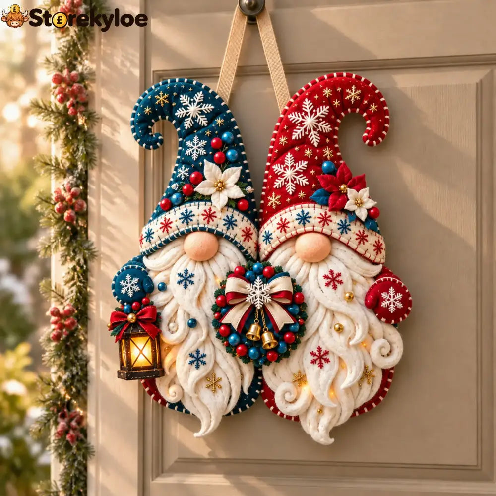 Wooden Christmas Gnome Door Hanger With Felt-like Texture 🎄 Santa Gnome Wall Hanging Xmas Front Door Ornament Holiday