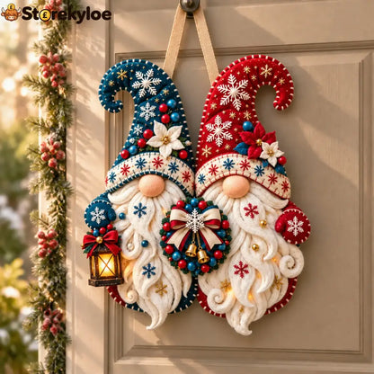 Wooden Christmas Gnome Door Hanger With Felt-like Texture 🎄 Santa Gnome Wall Hanging Xmas Front Door Ornament Holiday
