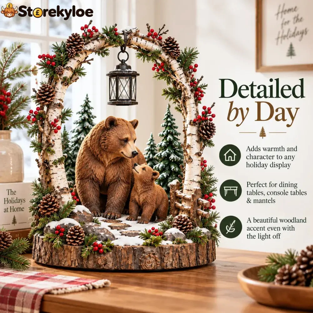 🐻Woodland Bear Family Lantern – Lighted Christmas Forest Tabletop Decor 🎄