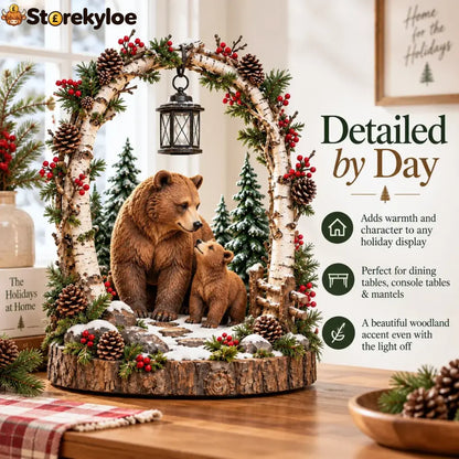 🐻Woodland Bear Family Lantern – Lighted Christmas Forest Tabletop Decor 🎄