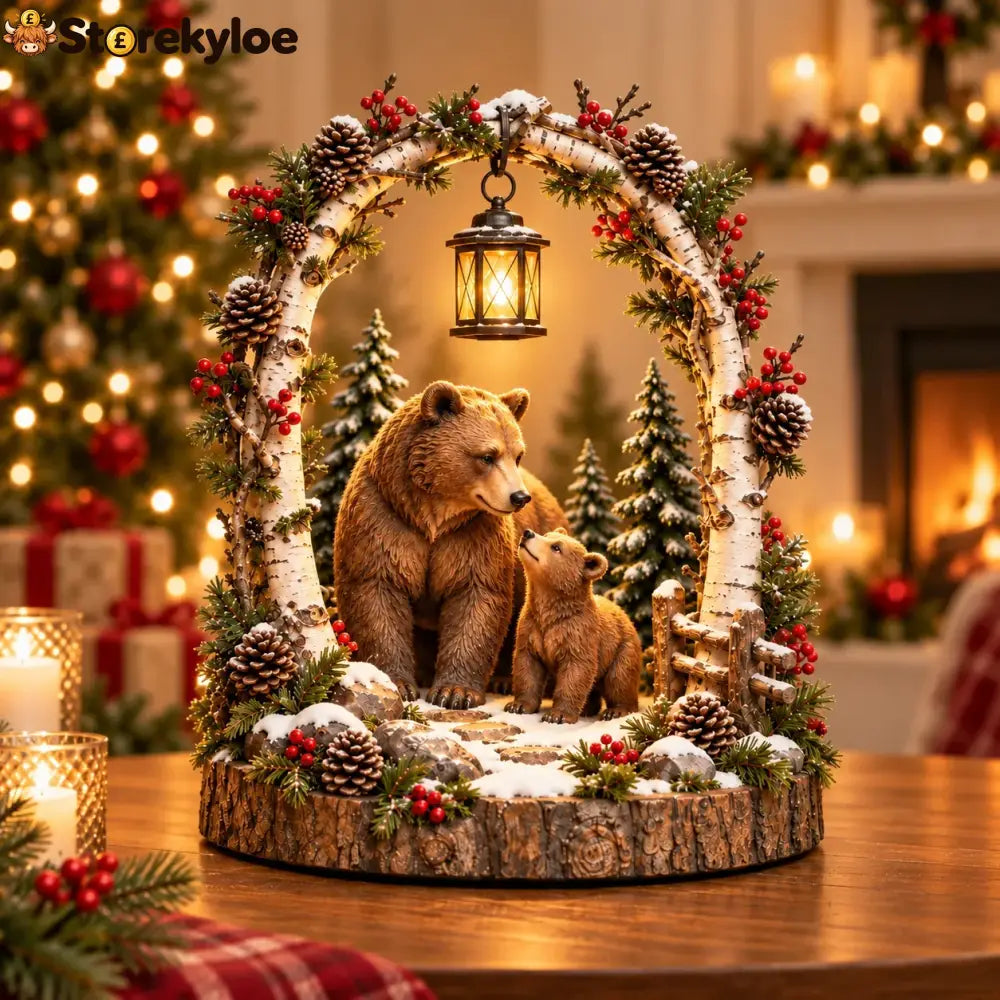 🐻Woodland Bear Family Lantern – Lighted Christmas Forest Tabletop Decor 🎄 - Family Bear
