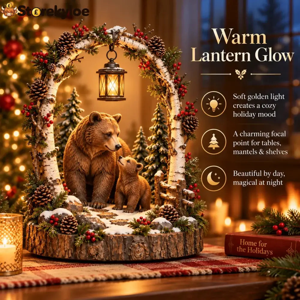🐻Woodland Bear Family Lantern – Lighted Christmas Forest Tabletop Decor 🎄