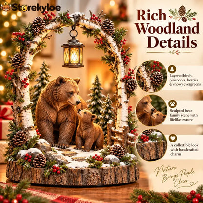 🐻Woodland Bear Family Lantern – Lighted Christmas Forest Tabletop Decor 🎄