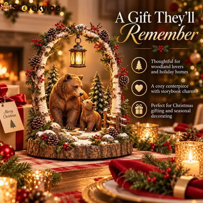 🐻Woodland Bear Family Lantern – Lighted Christmas Forest Tabletop Decor 🎄