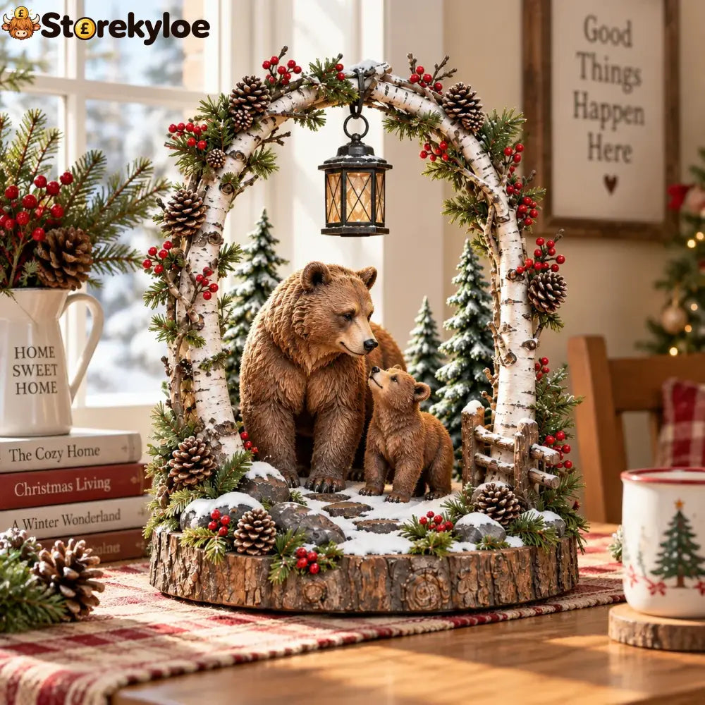 🐻Woodland Bear Family Lantern – Lighted Christmas Forest Tabletop Decor 🎄