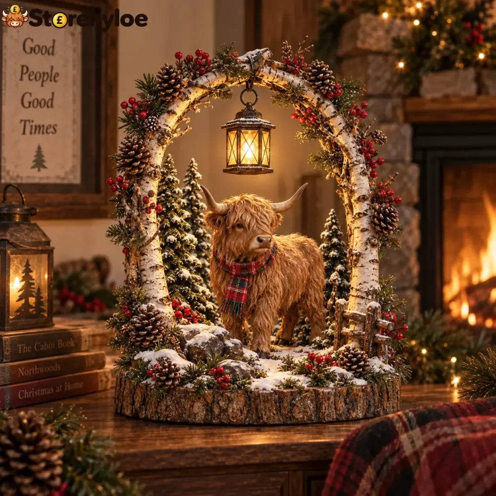 🐻Woodland Bear Family Lantern – Lighted Christmas Forest Tabletop Decor 🎄 - Highland cattle