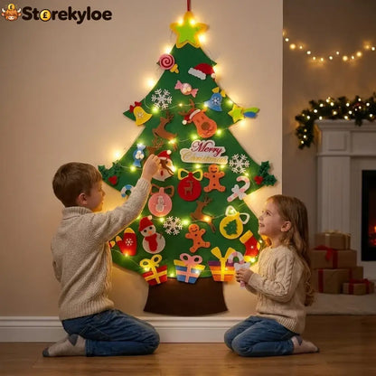 🎅Xmas Hot Sales - 48% OFF!🎄DIY Felt Christmas Tree for Kids – 32 Reusable Ornaments + Fairy Lights