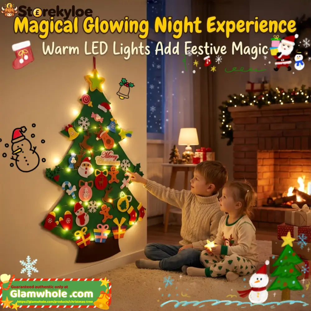 🎅Xmas Hot Sales - 48% OFF!🎄DIY Felt Christmas Tree for Kids – 32 Reusable Ornaments + Fairy Lights