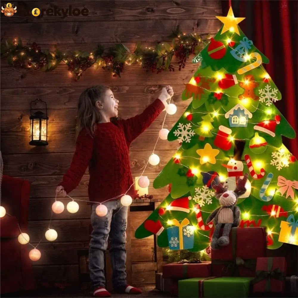 🎅Xmas Hot Sales - 48% OFF!🎄DIY Felt Christmas Tree for Kids – 32 Reusable Ornaments + Fairy Lights
